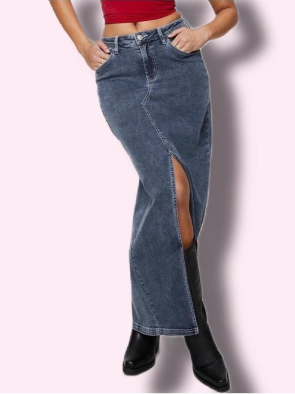 Princess Polly Batkins Denim Maxi Skirt Front Slit